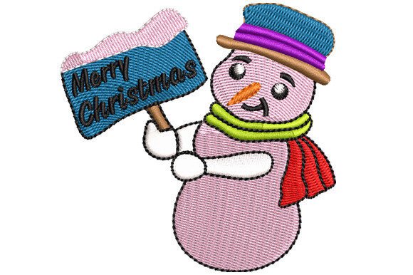Snowman with Merry Christmas Play Card: A Festive Embroidery Masterpiece